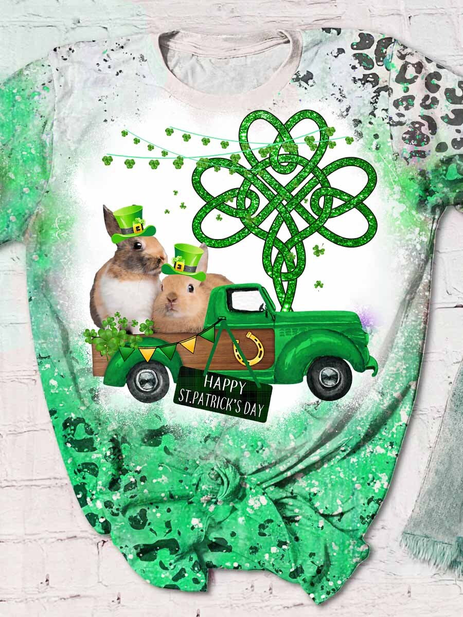 Cute Rabbits On Truck 3D Hoodie – Happy St Patrick’S Day  T-Shirt Long Sleeve Gifts For Boys Girls – T411