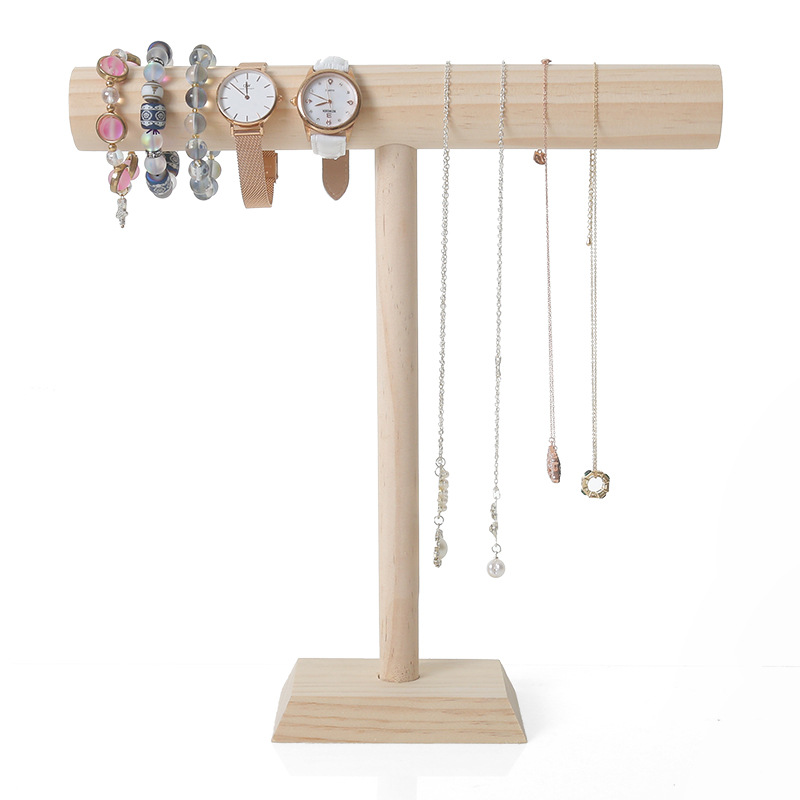 Wooden Bracelet Chain Watch T-Bar Rack Jewelry Hard Display Stand Holder Jewelry Organizer Hard Display Stand With Free Necklace alx