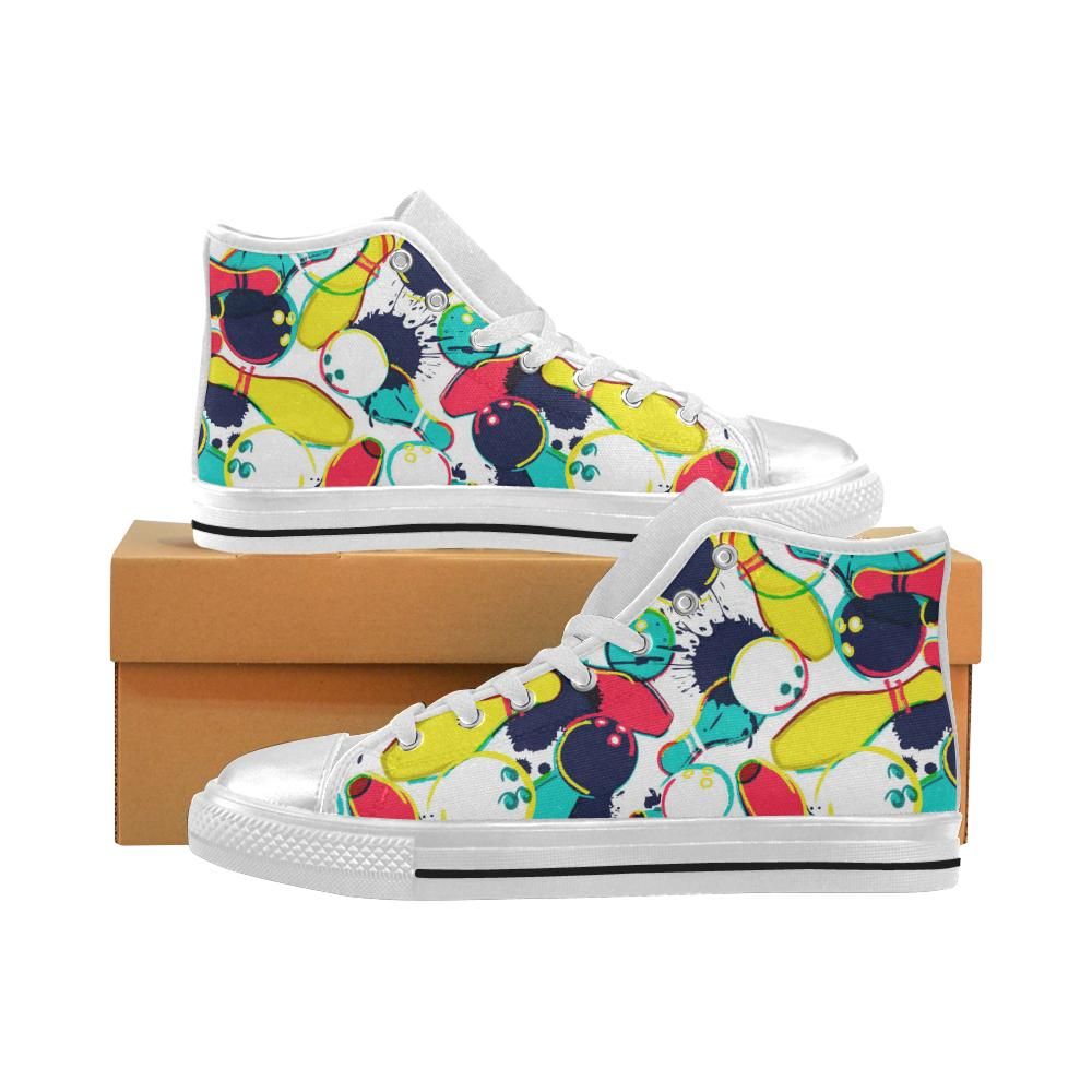 watercolor bowling ball pins Women’s High Top Shoes White