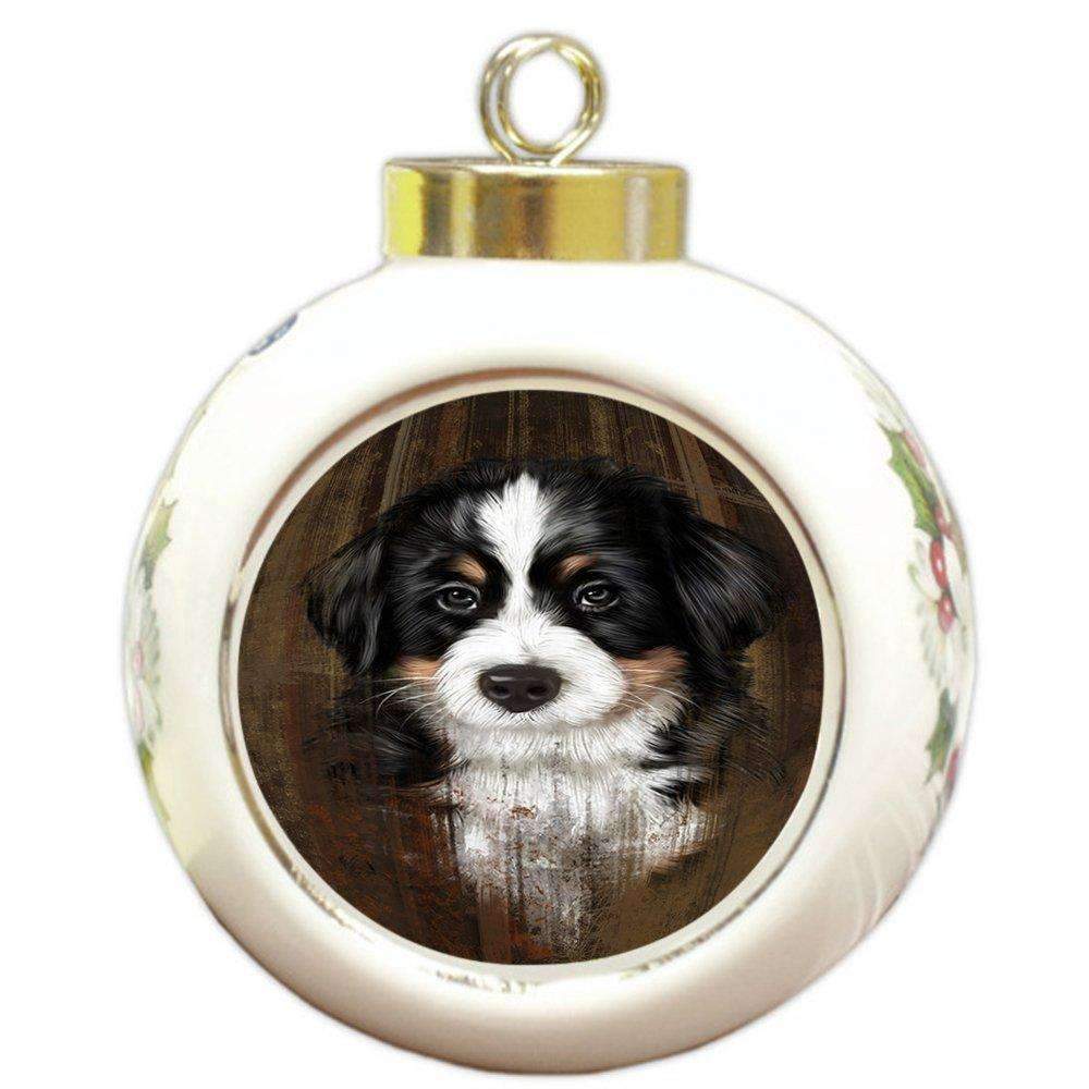 Rustic Bernese Mountain Puppy Round Ball Christmas Ornament Rbpor48204