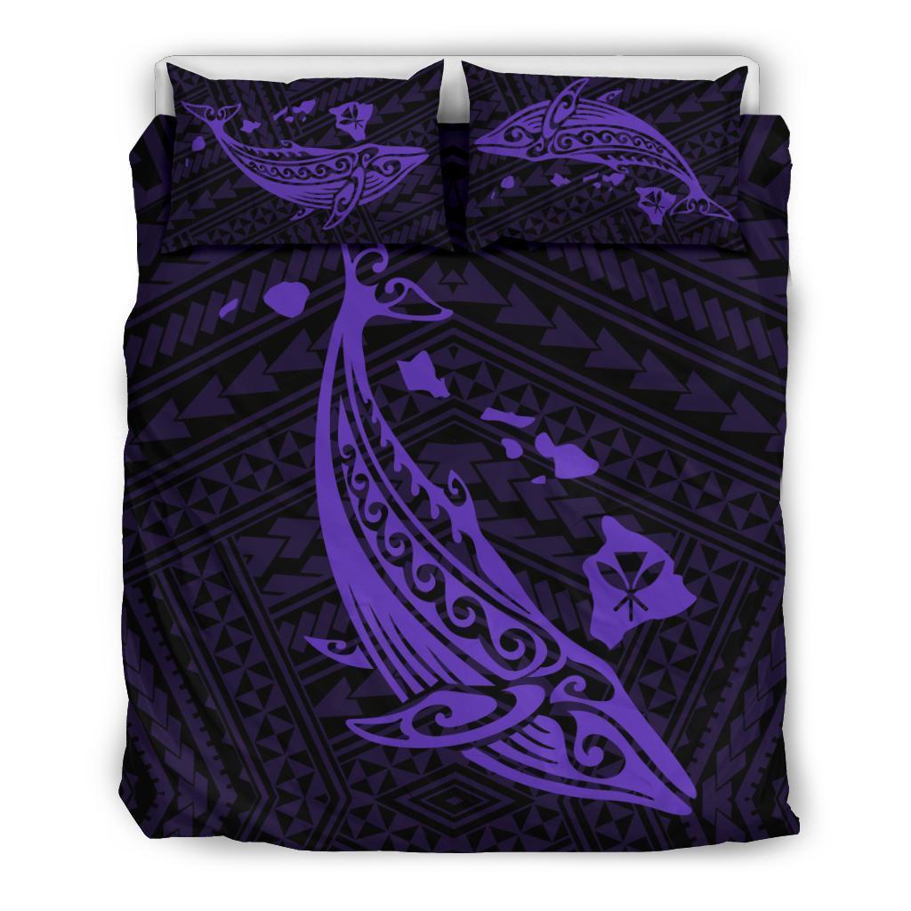 Hawaiian Map Whale Polynesian Bedding Set – Purple