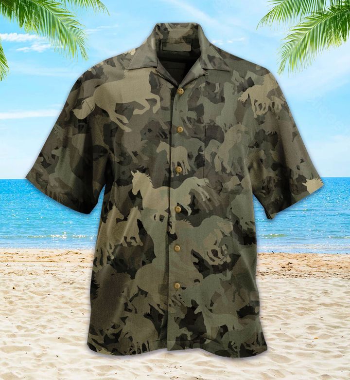 Horse Camo Grey Hawaii Shirt Ha3093