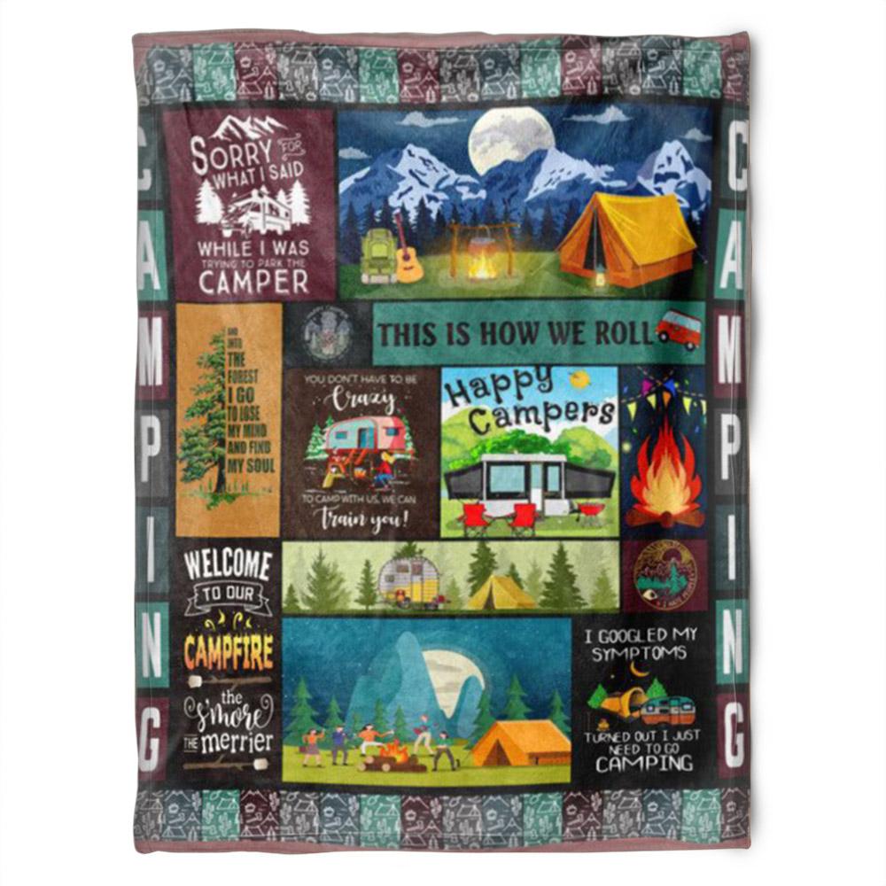 Camping Fleece Blanket This Is How We Roll Happy Camper, Gift For Camping Lover Gift For Home Decor Bedding Couch Sofa Soft Comfy And Cozy