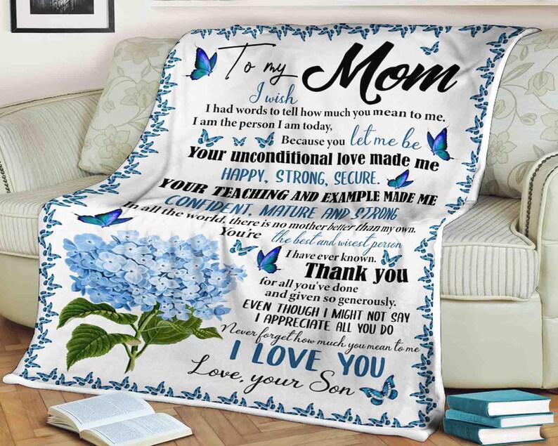 To My Mom,Flower Blanket, Your Unconditional Love Made Me Happy Strong Secure Never Forget, Gift For Friend Family Home Decor Bedding Couch Sofa Soft And Comfy Cozy