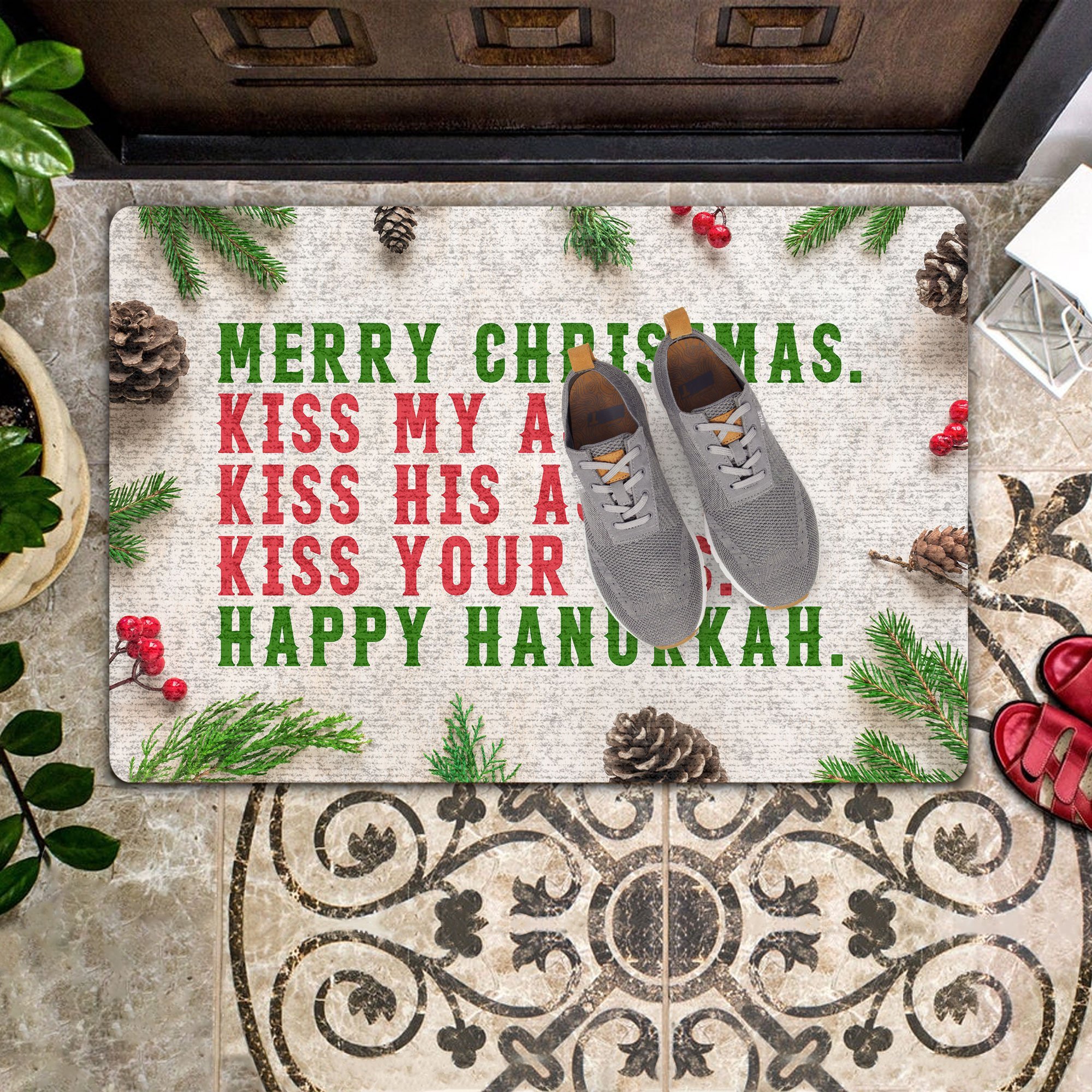 Merry Christmas Happy Hanukkah All Over Printing Doormat Pre2006