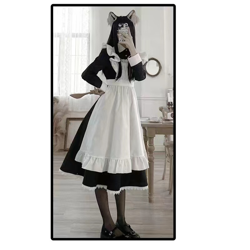 Women’s Classic Lolita Maid Dress Vintage Inspired Women’s Outfits Cosplay Anime Girl Black Long Sleeve Dress S-3XL alx