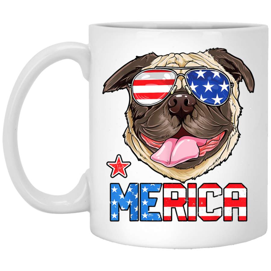 Pug Merica 4th of July Men Kids Boys Girls Dog Puppy White Mugs