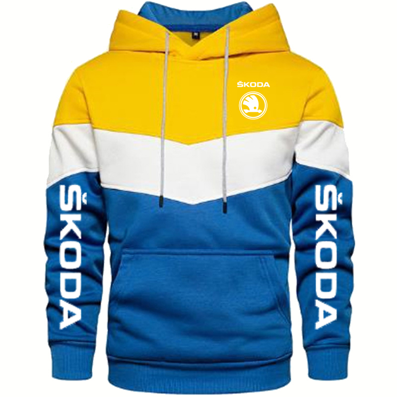 Spring autumn hoodie male skoda car logo color printing matching pullover high quality pure cotton casual male sweater alx