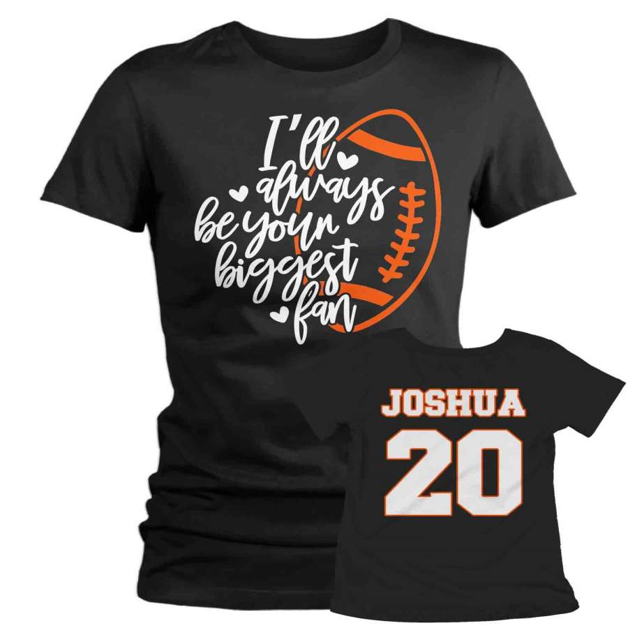 Women’s Personalized Football T Shirt Biggest Fan Shirts Custom Football Mom Shirt Personalized Football Shirt