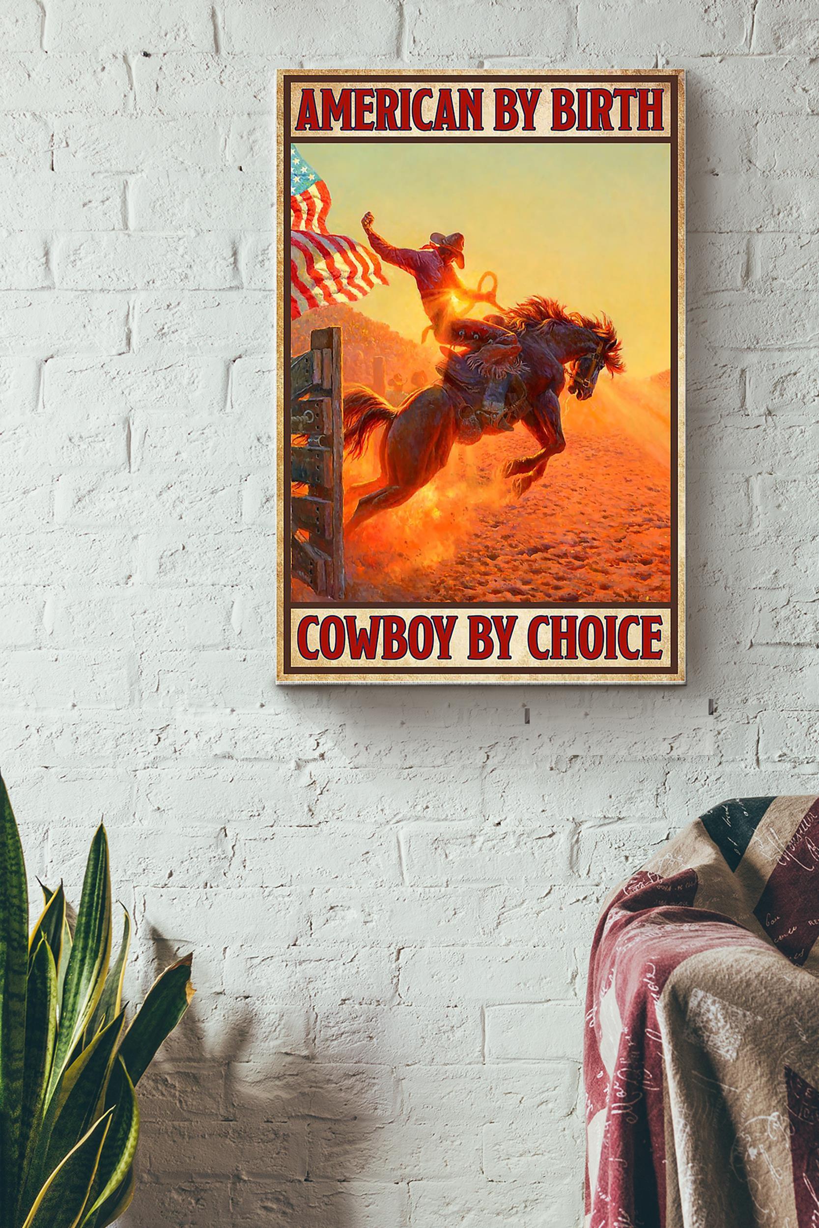 American By Birth Cowboy By Choice Horse Poster – Animal Wall Art – Gift For Horse Lover Horse Rider Cowboy Farmhouse Decor Wrapped Canvas