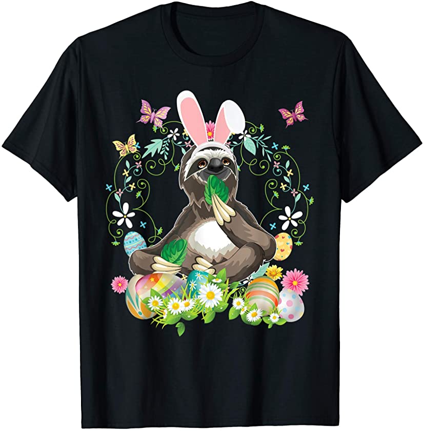 Bunny Sloth Happy Easter Day Lover Egg Hunt Lovely Cute T-Shirt