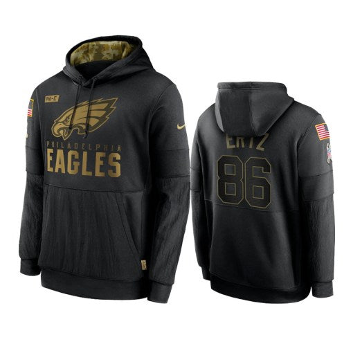 Philadelphia Eagles Zach Ertz Black 2020 Salute To Service Sideline Performance Pullover Hoodie