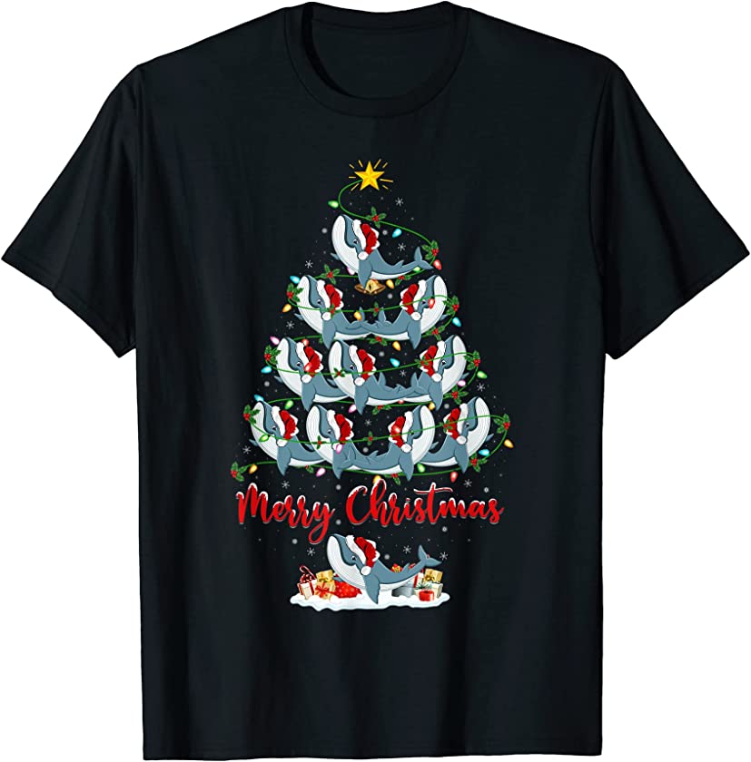 Blue Whale Christmas Tree Lights Funny Blue Whale Xmas T-Shirt