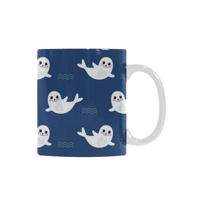 Cute white baby sea lion seal pattern Classical White Mug (Fulfilled In US)