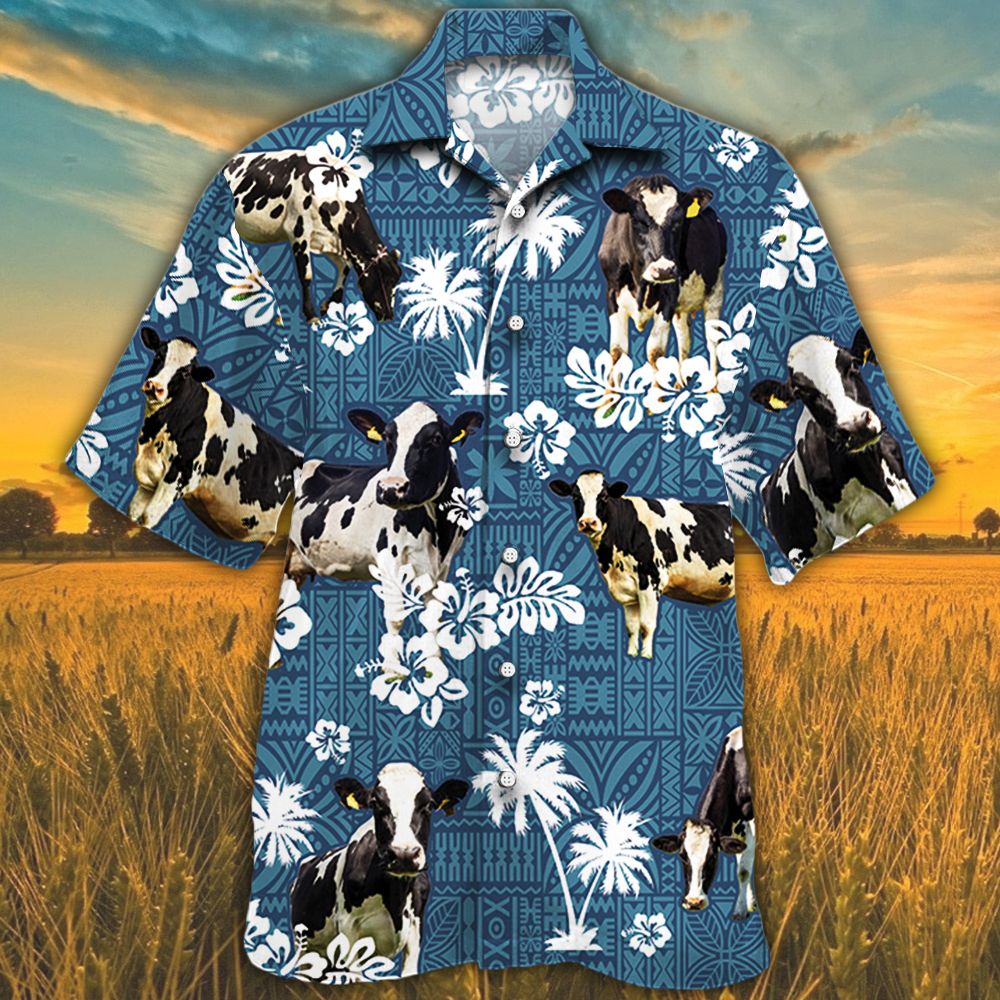 Holstein Friesian Cattle Lovers Blue Tribal Hawaii Shirt Ha21896