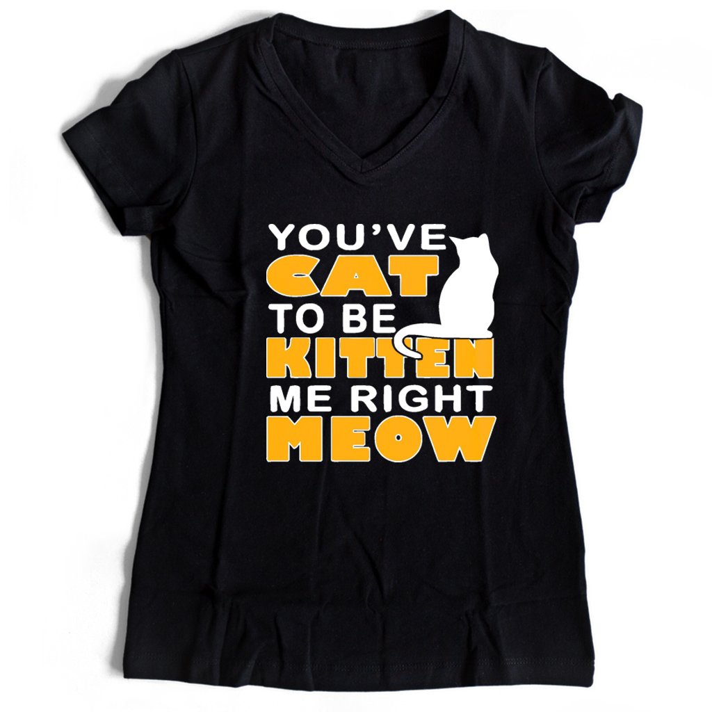 Are You Kitten Me Right Meow Yellow Women’s V-Neck Tee T-Shirt