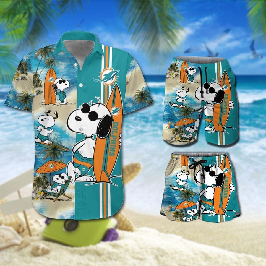 Miami Dolphins Snoopy All Over Print 3D Hawaiian Shirt & Beach Shorts