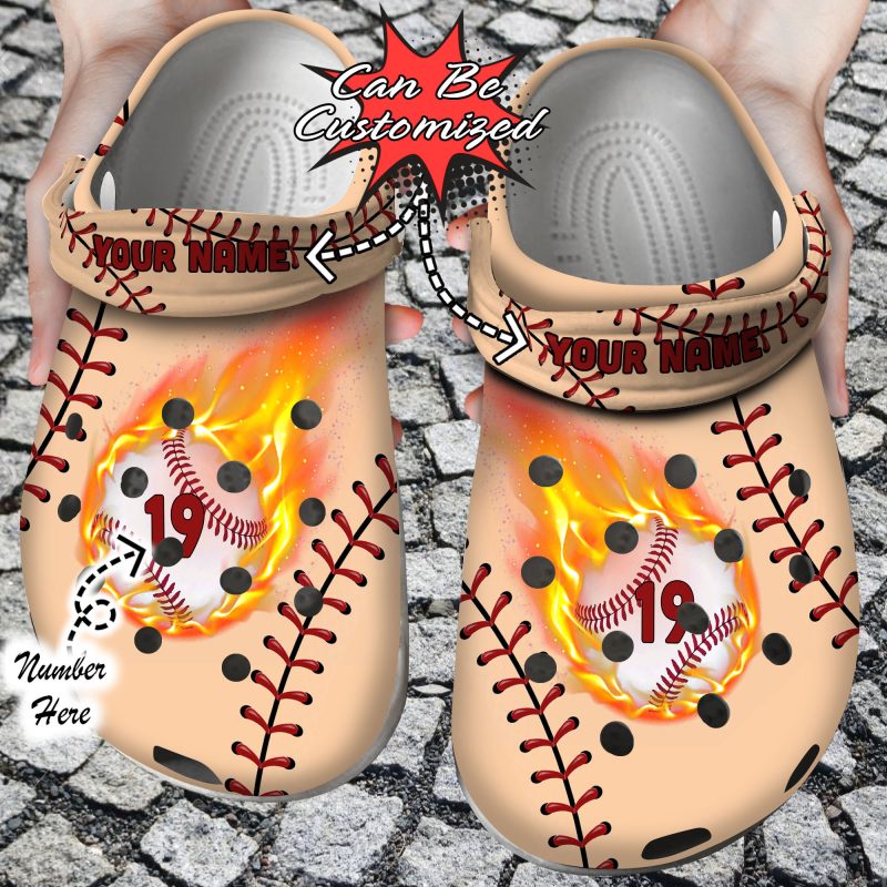 Sport Personalized Baseball On Fire Clog Shoes