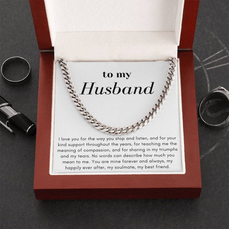 Valentines Day Gifts For Him, Cuban Link Chain Necklace For Husband My Soulmate, Love You For The Way You Stop And Listen