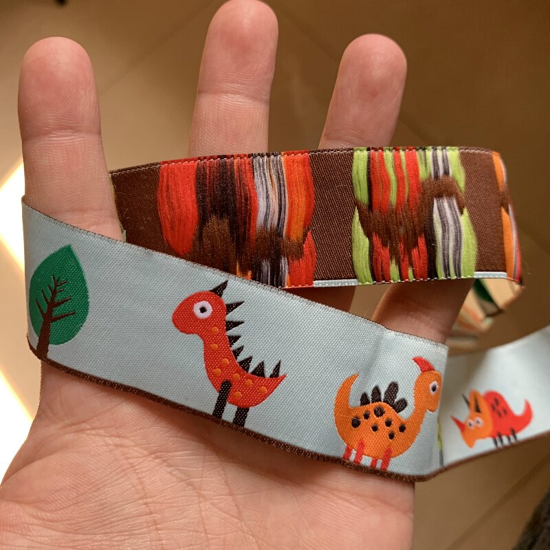 5YARD OR 2YARD 1.18 INCH 3CM Dinosaur Tiger Doll Pirate Truck Apple Polyester Woven Jacquard Cartoon Ribbon For Dog Collar Lace alx