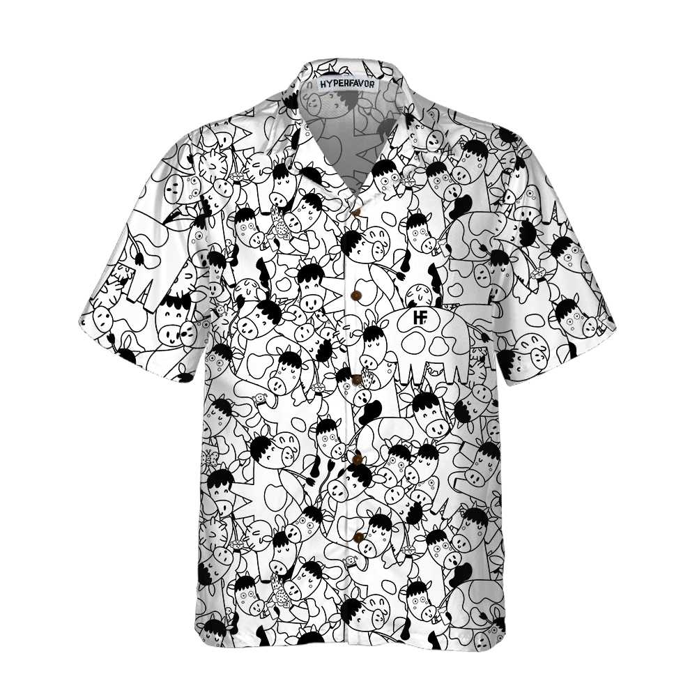 Funny Cow Doodle Pattern Hawaii Shirt For Men Print Ha6969