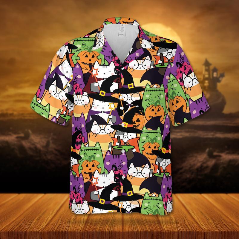 Cute Witch Cat Halloween Aloha Hawaii Shirts For Men Women Ha14935