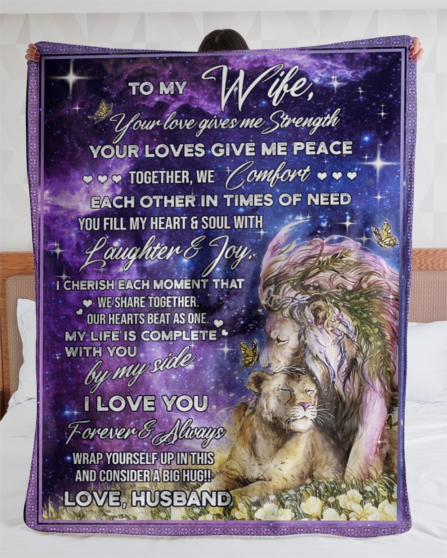 To My Wife Personalized Custom Name Text Fleece Blanket Print 3D, Unisex, Kid, Adult Lion Give Me Peace