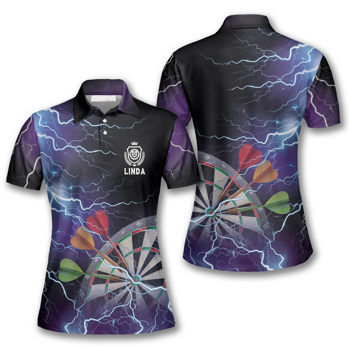 3D All Over Print Darts Thunder Lightning Custom Darts Polo Shirts For Women