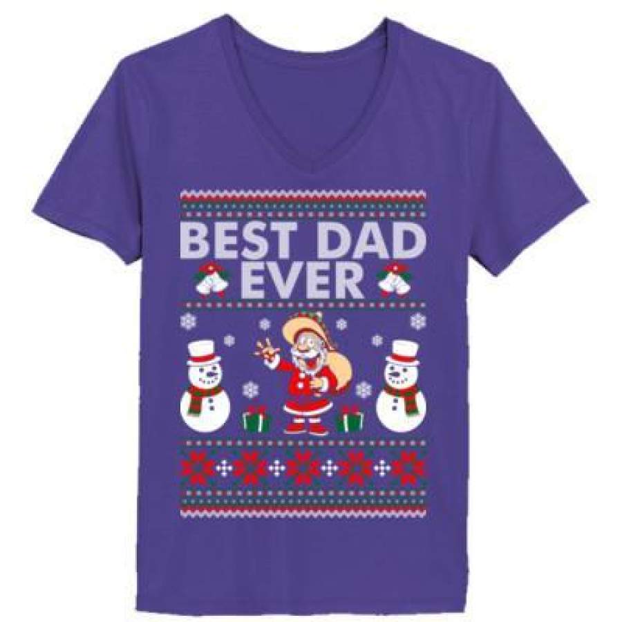 AGR Best Dad Ever Ugly Christmas Sweater – Ladies’ V-Neck T-Shirt