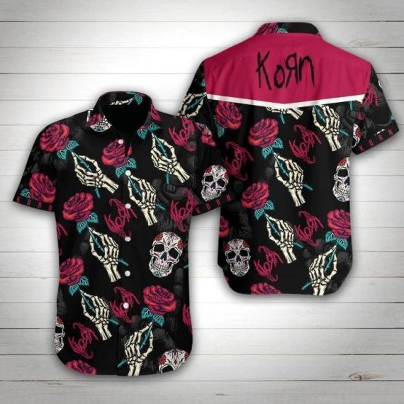 Gift For Husband Dad Korn Band Rose Skull Hawaii Shirt Ha19186