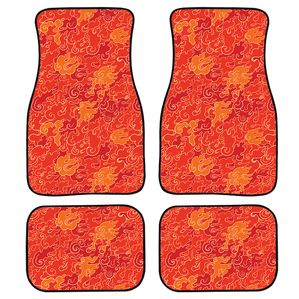 Burning Japanese Flame Pattern Print Front And Back Car Floor Mats, Front Car Mat