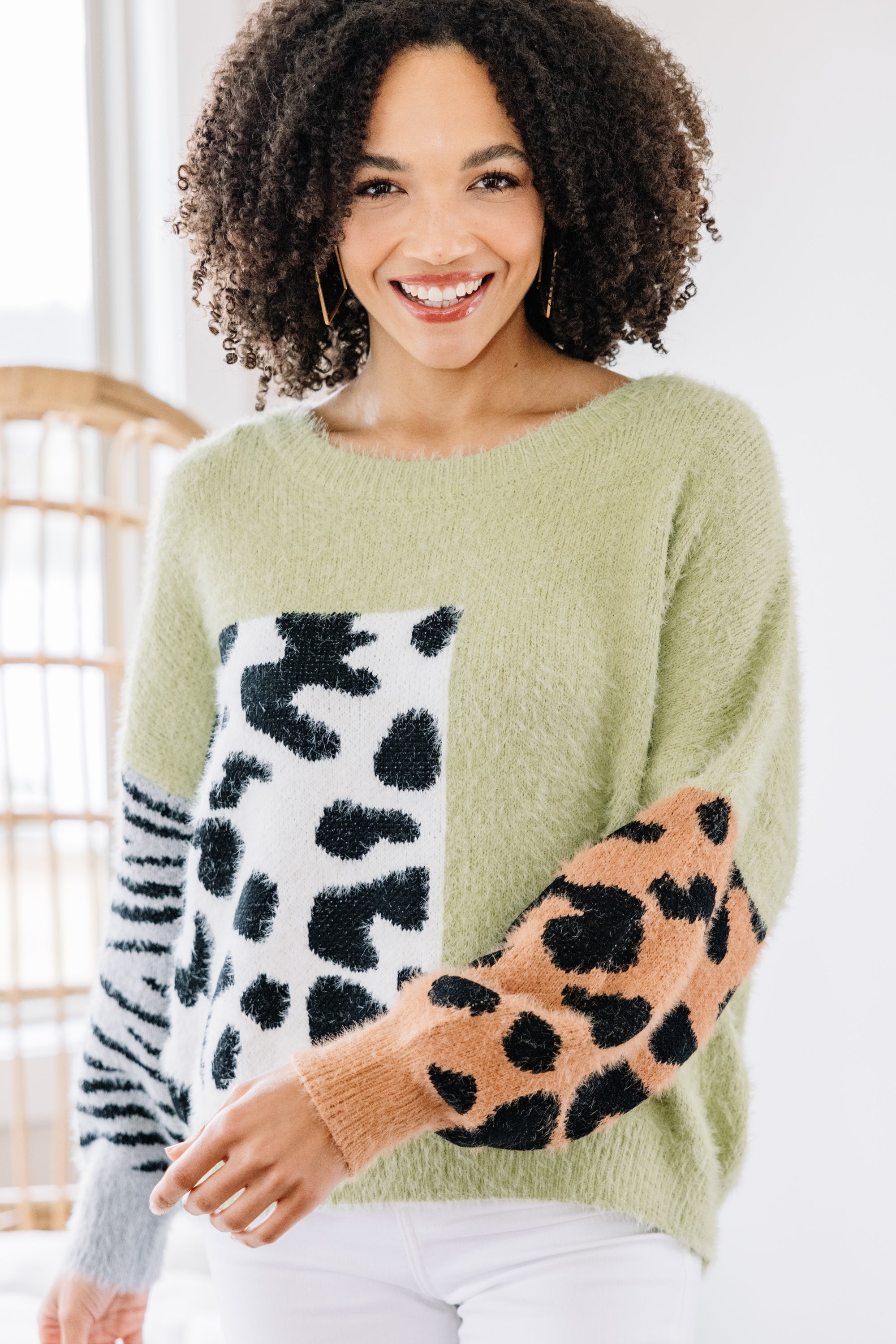 Easy Days Sage Green Leopard Sweater