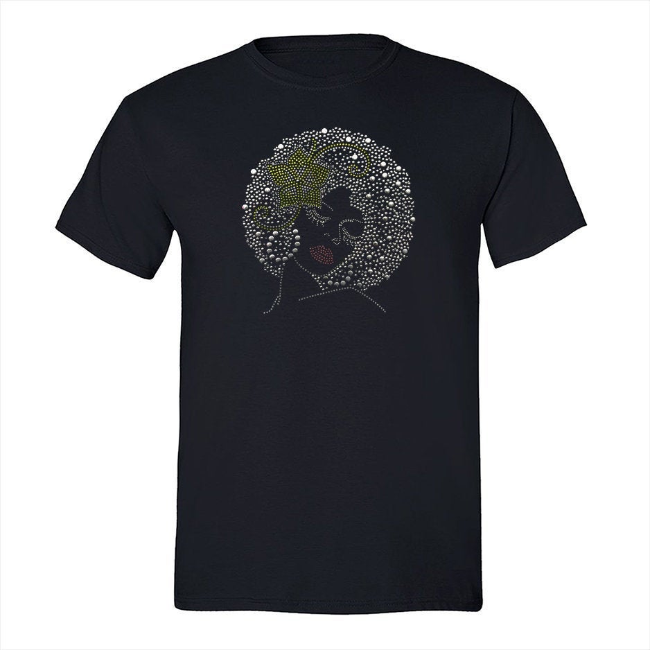 Xtrafly Apparel Men’S Tee Afro Lady Green Flower Sequin Rhinestone Fashionista Sexy Africa African Rasta Rastafari Jamaican Crewneck T-Shirt