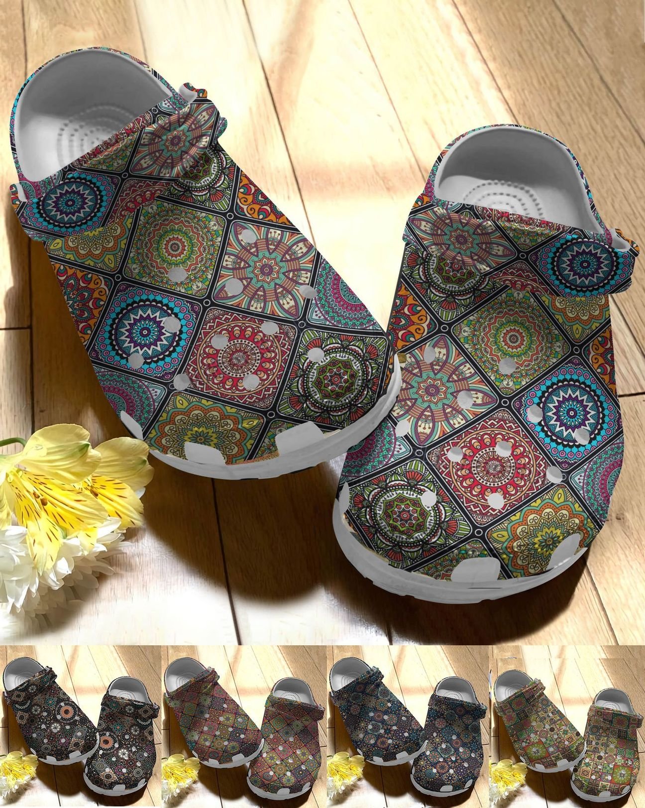 Boho Personalize Clog, Custom Name, Text, Fashion Style For Women, Men, Kid, Print 3D Mandala Pattern 5 Colors