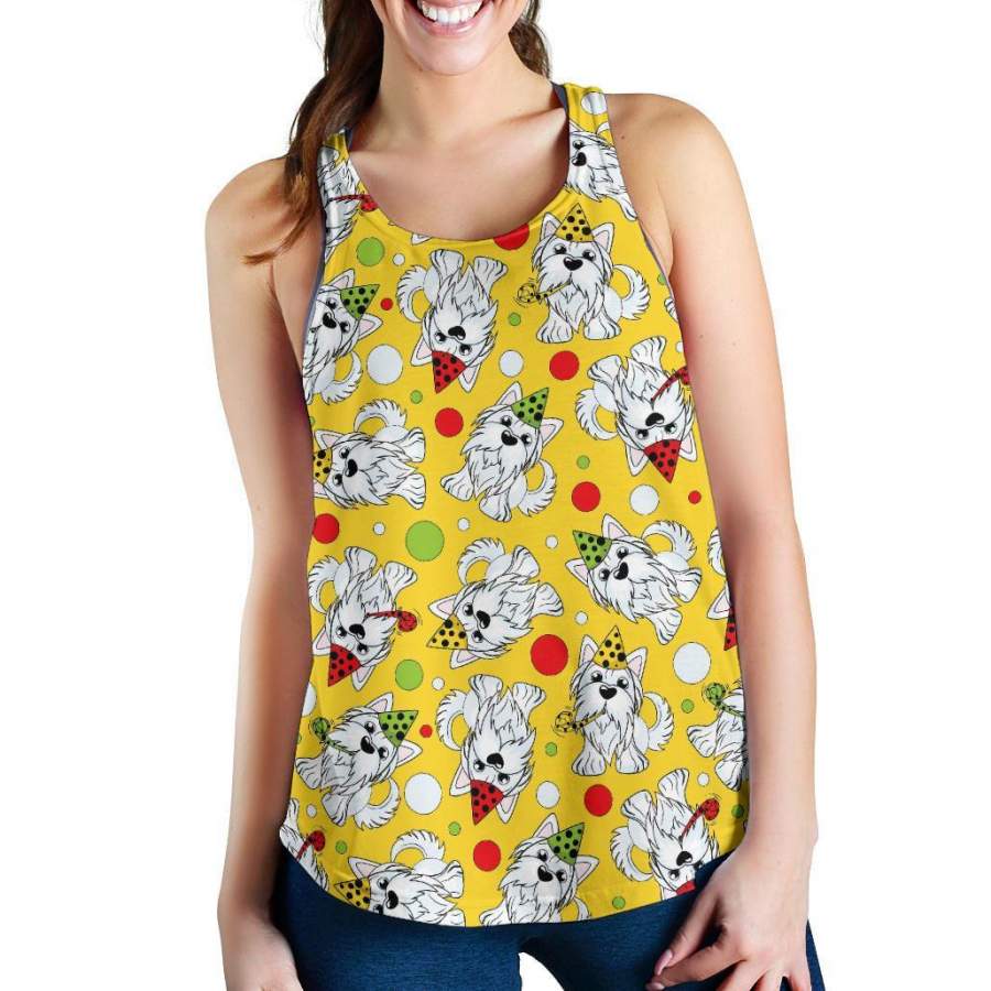 Puppy Yorkshire Terrier Dog Print Pattern Racerback Tank Tops