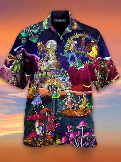 Hawaii Aloha Shirts Dont Worry Be Hippie Skull Ha58893