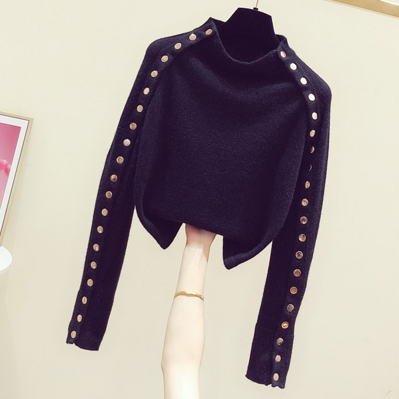 2020 Spring Autumn Button Sweater Women Half Turtle-Neck Thick Pullover Sweater Women’s Sweater Jumper Pull Femme Ladies Knit alx