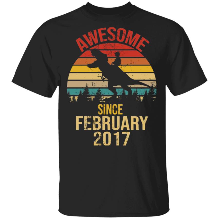 Vintage Retro Awesome Since February 2017 3rd Birthday 3 Years Old Birthday Squad Kids Boys Girls Gifts T-Shirt