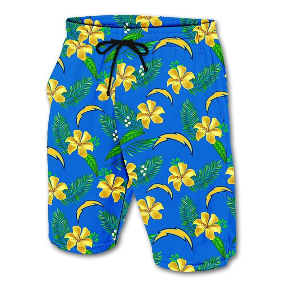 Los Angeles Chargers Leaf Floral Pattern Hawaii Summer Shorts Men In Blue Ha21107