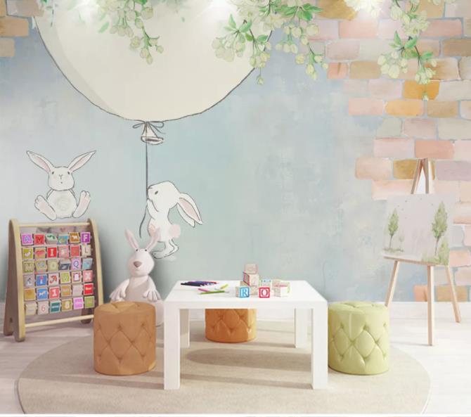 3D Cartoon Rabbit Balloon Wall Mural Wallpaper 146