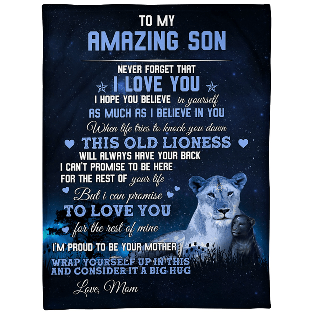 To My Son I’M Proud To Be Your Mother From Old Lioness Blanket Gift For Son From Mom Birthday Gift Home Decor Bedding Couch Sofa Soft And Comfy Cozy