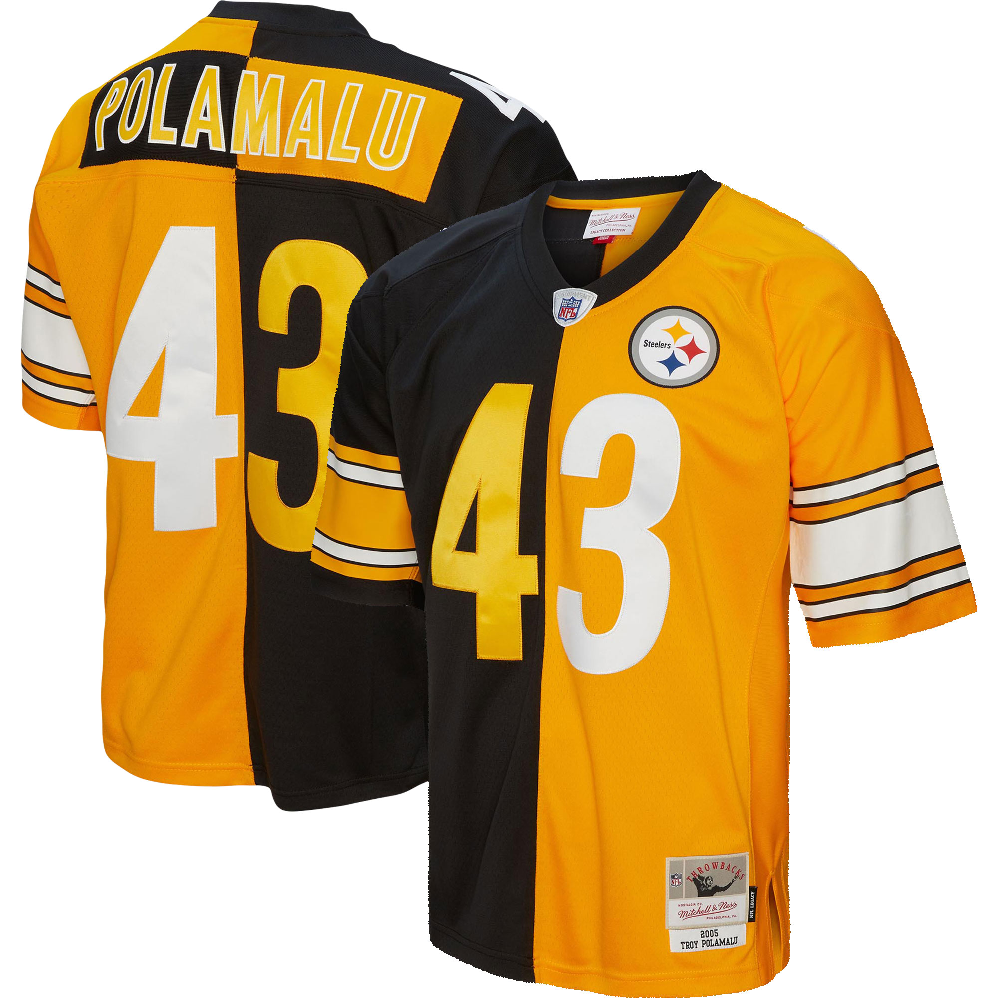 Men’s Pittsburgh Steelers Troy Polamalu Mitchell & Ness Black/Gold 2005 Split Legacy Jersey