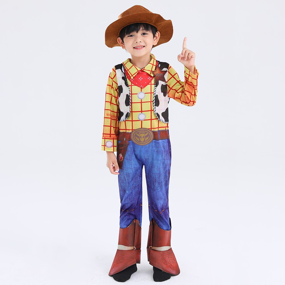 Boys Deluxe Cowboy Sheriff Woody Cartoon Movie Character Cosplay Halloween Party Fancy Costume alx