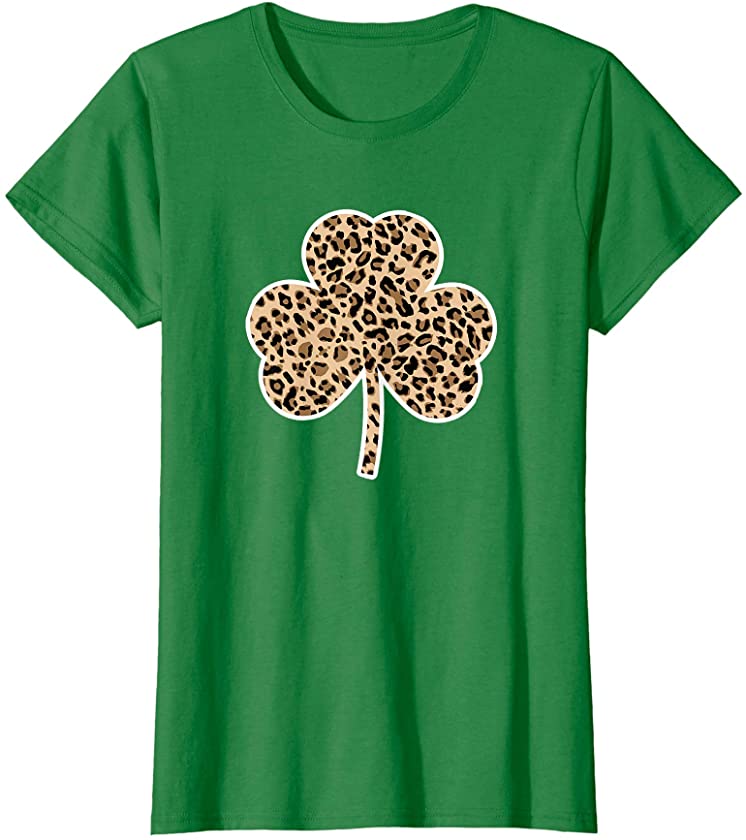 Saint Patricks Day Gift for Women Shamrock Leopard Print T-Shirt