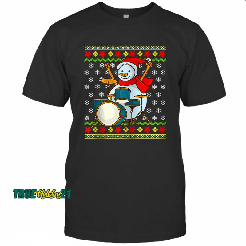 Ugly Christmas Snowman Drummer Drums Percussion T-shirt