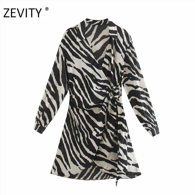 ZEVITY women vintage animal texture print sashes mini dress female batwing sleeve kimono vestido chic casual slim dresses DS4266 alx