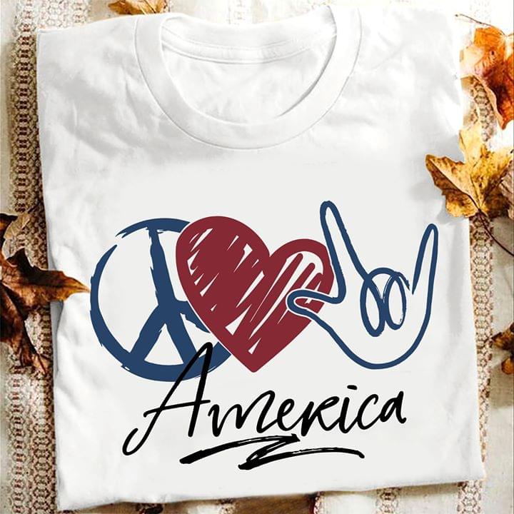 Peace Love America Independence Day Hippie Symbol Standard Men T-shirt