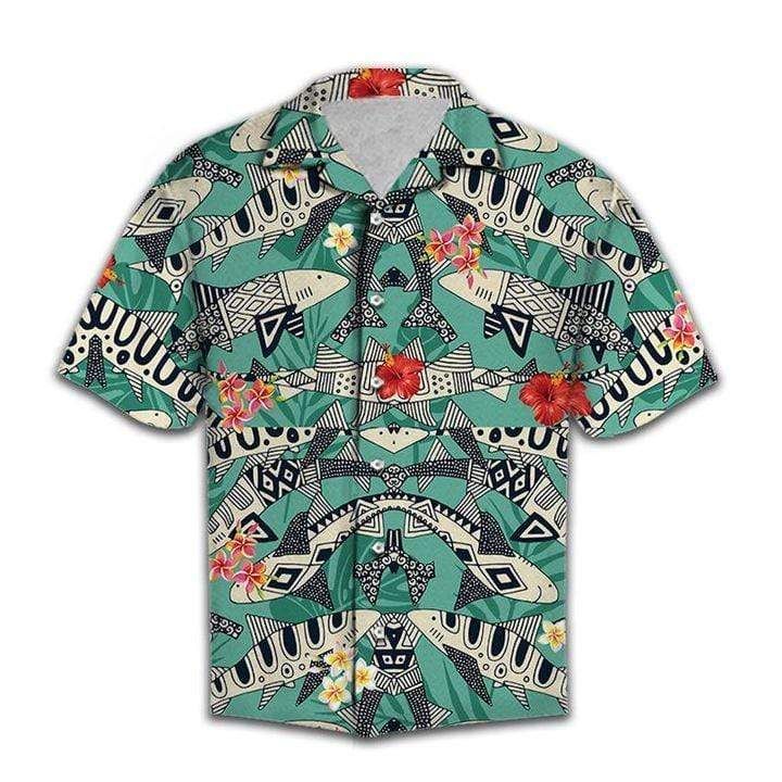 Shop Retro Shark Party Tropical Hawaii Aloha Shirts H Ha52448