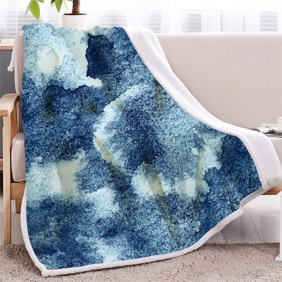 Blue Watercolor Fleece Blanket Gift For Friend Family Birthday Gift Home Decor Bedding Couch Sofa Soft And Comfy Cozy