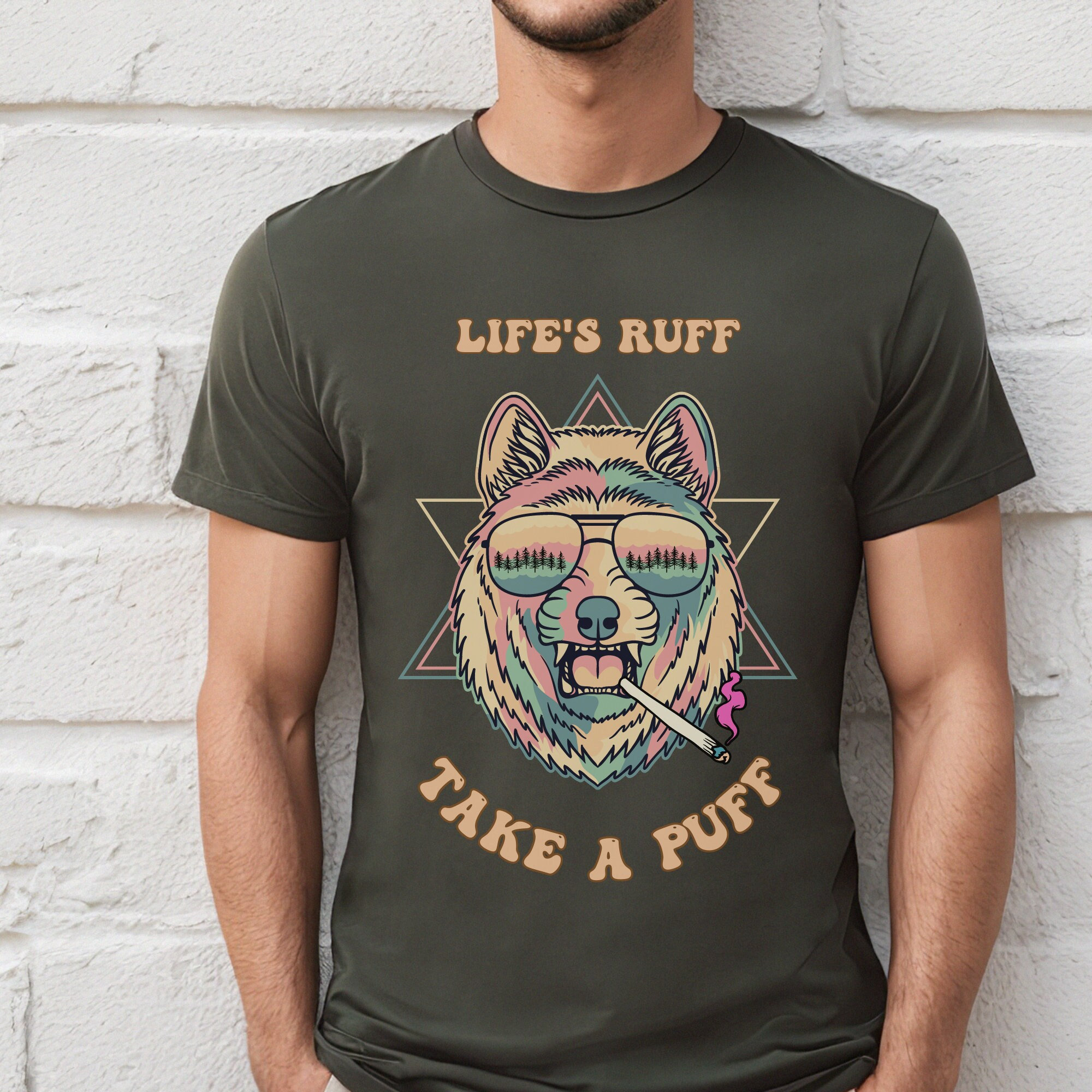 Lifes Ruff Take A Puff Stoner 420 Tshirt | Gift For Hippie | Realist Dog Wolf Tee Shirt | Retro Vintage Graphic Smoking T Shirt | PNW